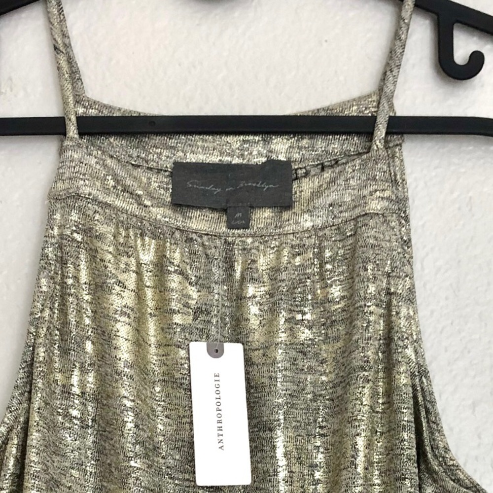 NWT Anthropologie Sunday in Brooklyn Metallic Gold Tiered Blouse - Picture 2 of 8